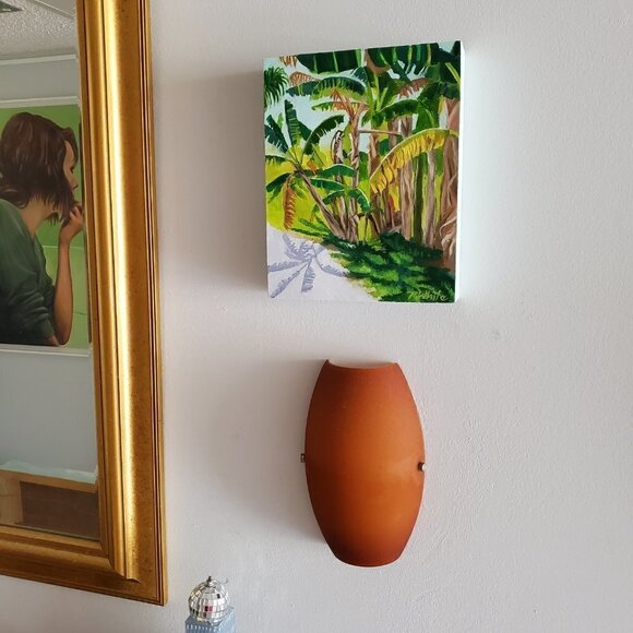 “Banana Trees“ Original oil painting on Cradled Wood Panel 8"w x 10"h x 2"d - Picture 2 of 9